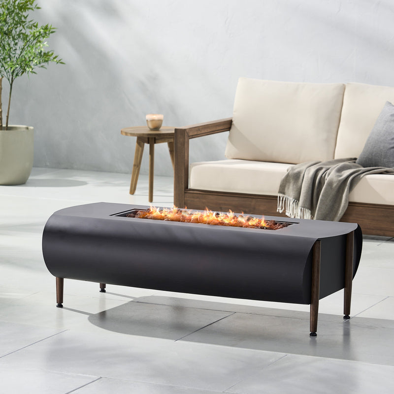 Vernon Rectangle Fire Pit 50,000 BTU Dark Gray Iron 50x25.5x15.25