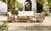 4 Pieces Patio Furniture Set with Swivel Chairs, Outdoor Wicker Sofas