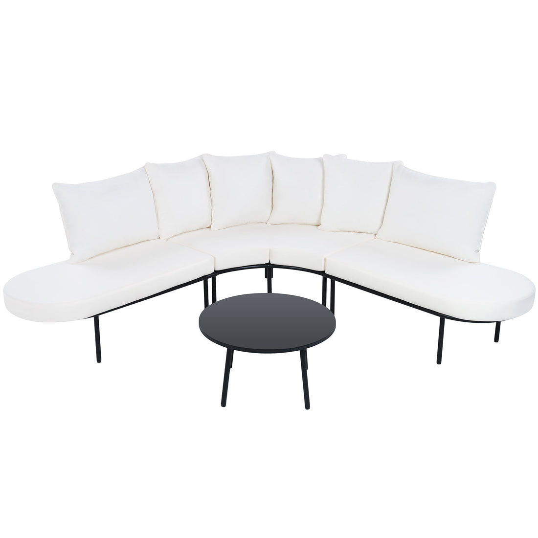 Patio Half- Moon Curved Outdoor Furniture Sofa Set with Coffee Table