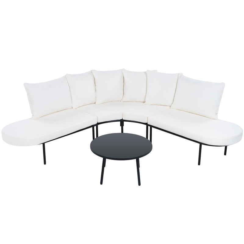 Patio Half- Moon Curved Outdoor Furniture Sofa Set with Coffee Table