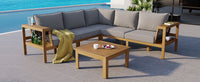 4 Pieces Outdoor Acacia Wood Sofa Set, Woven Mesh Armrests, L-Shaped