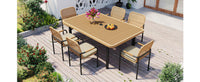 7 Pieces Patio Dining Set, Outdoor Wicker Furniture Set, Plastic-wood