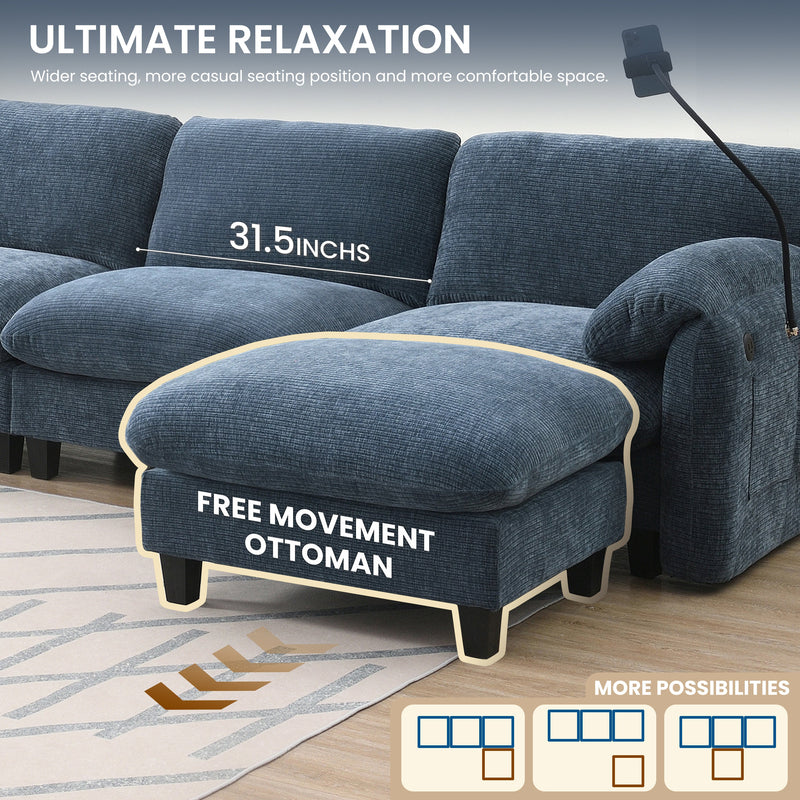 108' Modular Sectional Sofa, L-Shape with 31.5' Extra-Wide Seat