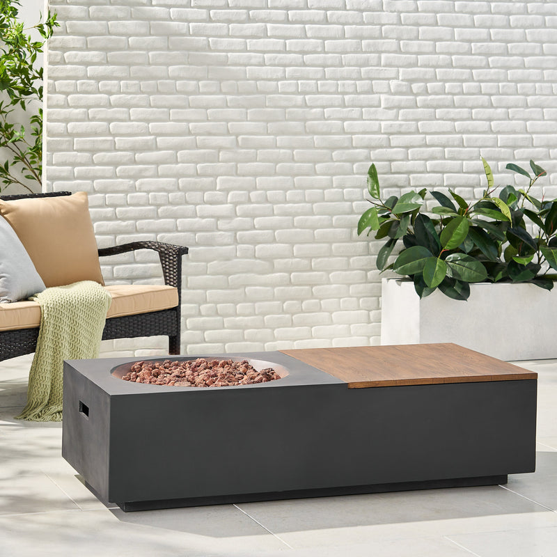 Outdoor 50,000 BTU Lightweight Concrete Rectangular Fire Pit Table