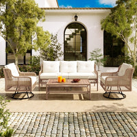 4 Pieces Patio Furniture Set with Swivel Chairs, Outdoor Wicker Sofas