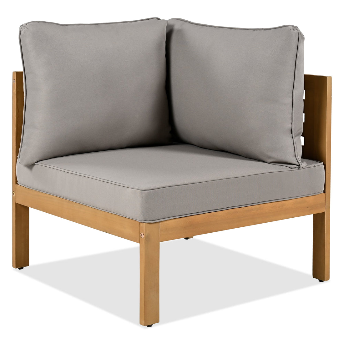 4 Pieces Outdoor Acacia Wood Sofa Set, Woven Mesh Armrests, L-Shaped