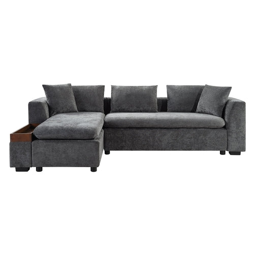 Modern L-Shaped Sectional Sofa with Storage in Gray Chenille, 93.7'