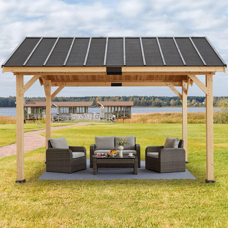 12x15 Spruce Wood Hardtop Gazebo Asphalt Roof