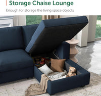 Velvet U-Sectional Sleeper Sofa, Pull-Out Bed, Blue