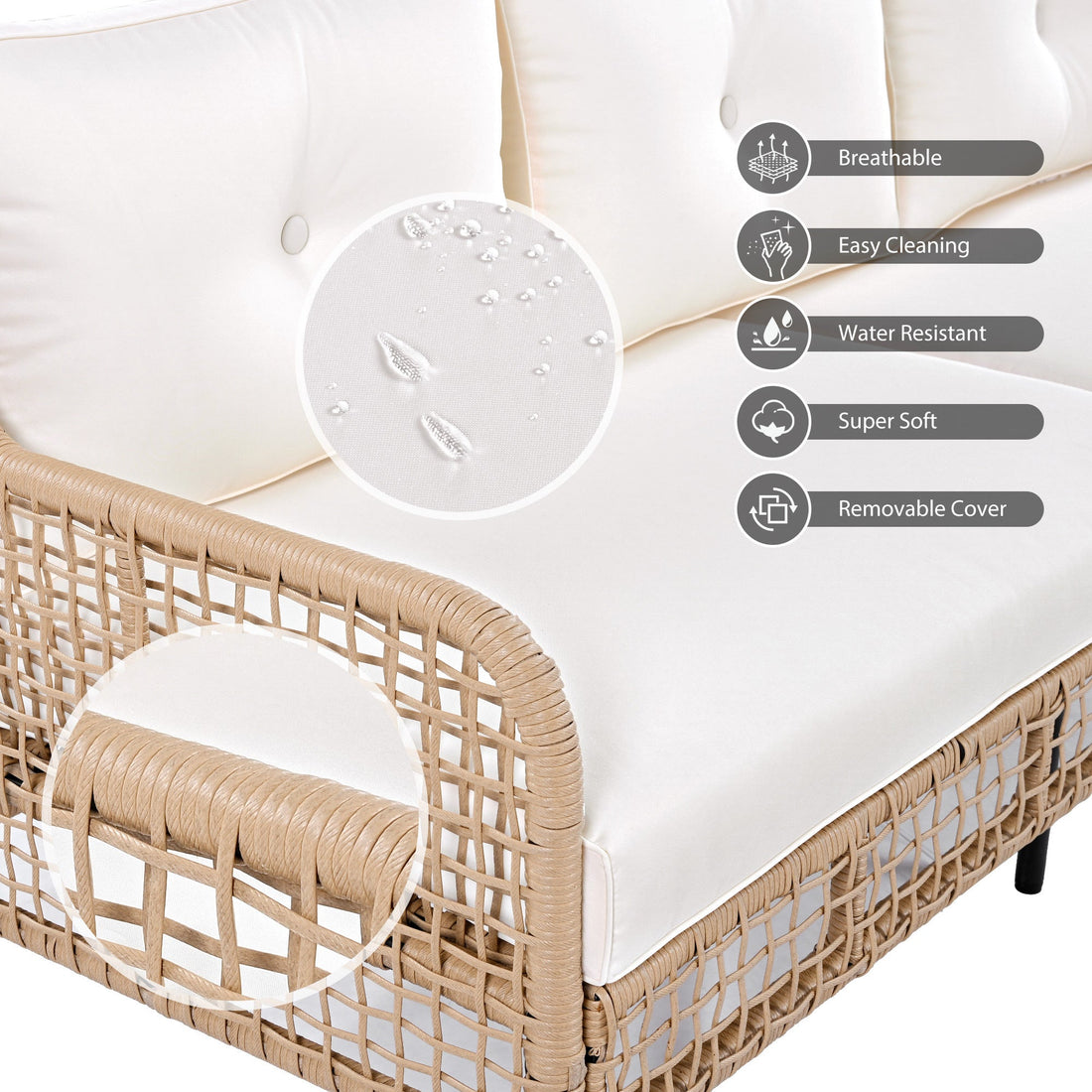 4 Pieces Patio Furniture Set with Swivel Chairs, Outdoor Wicker Sofas