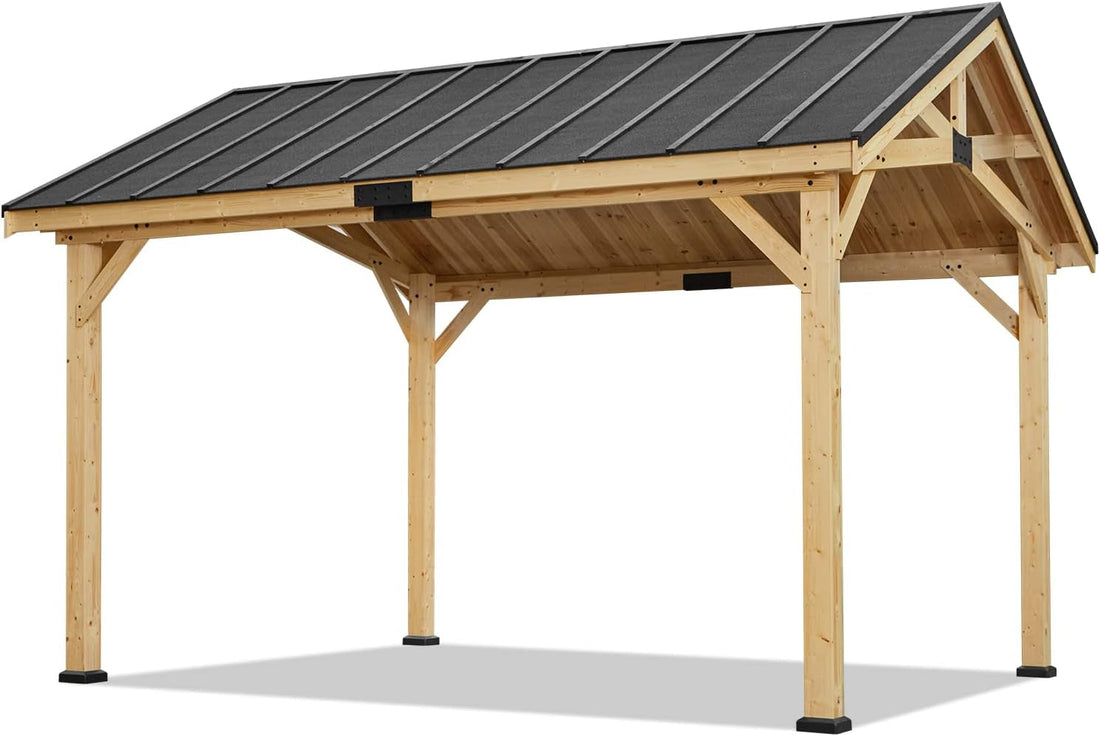 12x15 Spruce Wood Hardtop Gazebo Asphalt Roof