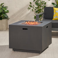 Outdoor Iron Square Propane Fire Pit with Tank Space, Brushed Brown