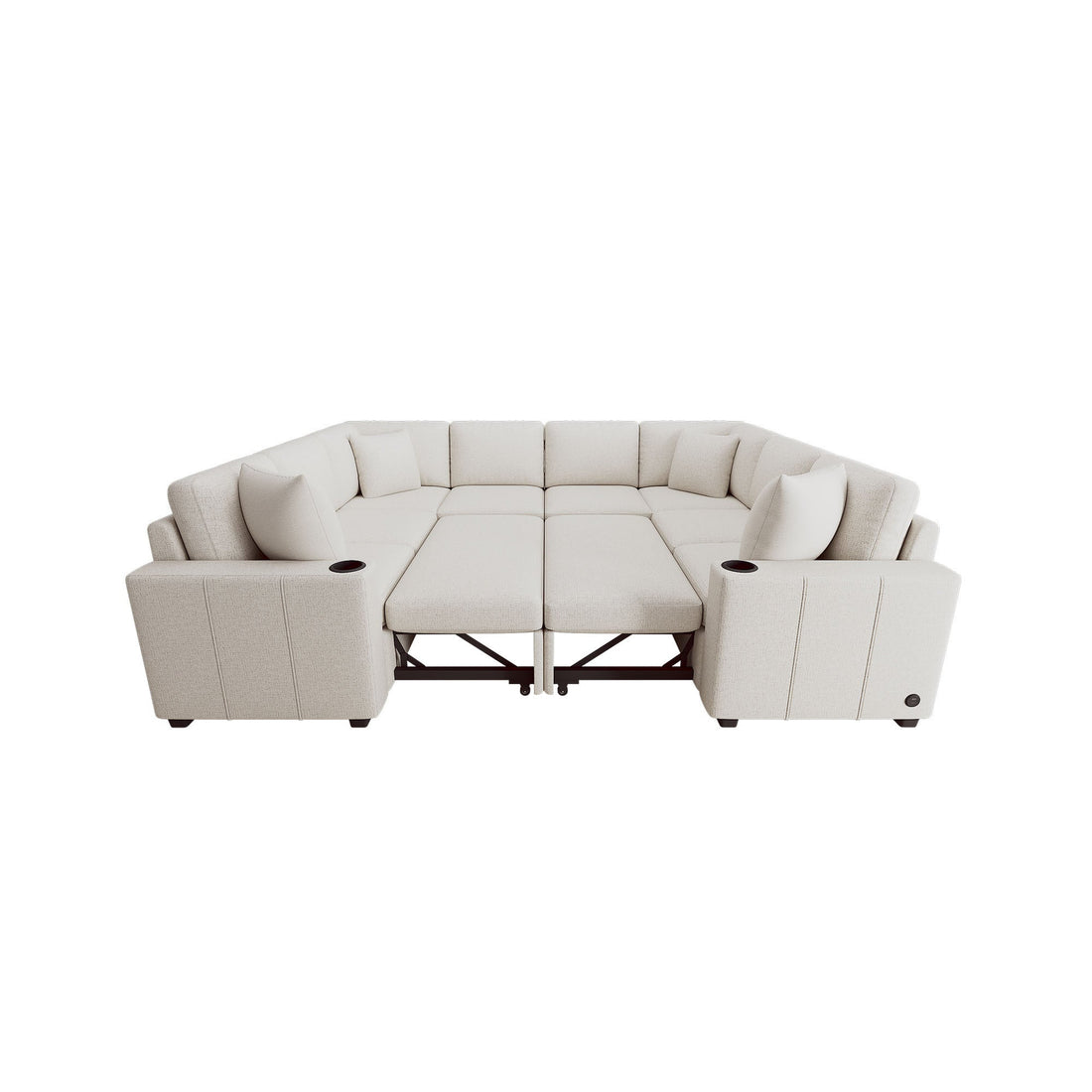 Convertible U-Shaped Sectional Sofa with Pull-Out Bed and USB Ports,
