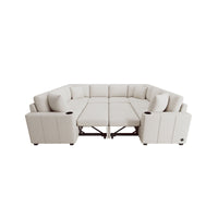Convertible U-Shaped Sectional Sofa with Pull-Out Bed and USB Ports,