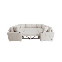 Convertible U-Shaped Sectional Sofa with Pull-Out Bed and USB Ports,