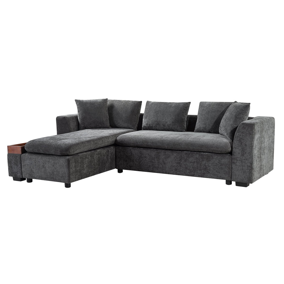 Modern L-Shaped Sectional Sofa with Storage in Gray Chenille, 93.7'