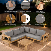 4 Pieces Outdoor Acacia Wood Sofa Set, Woven Mesh Armrests, L-Shaped