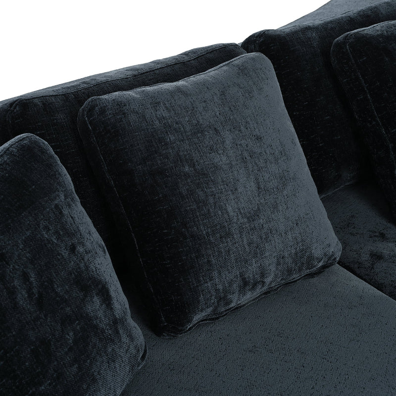 4-Seater Curved Modular Chenille Sofa – Navy Blue