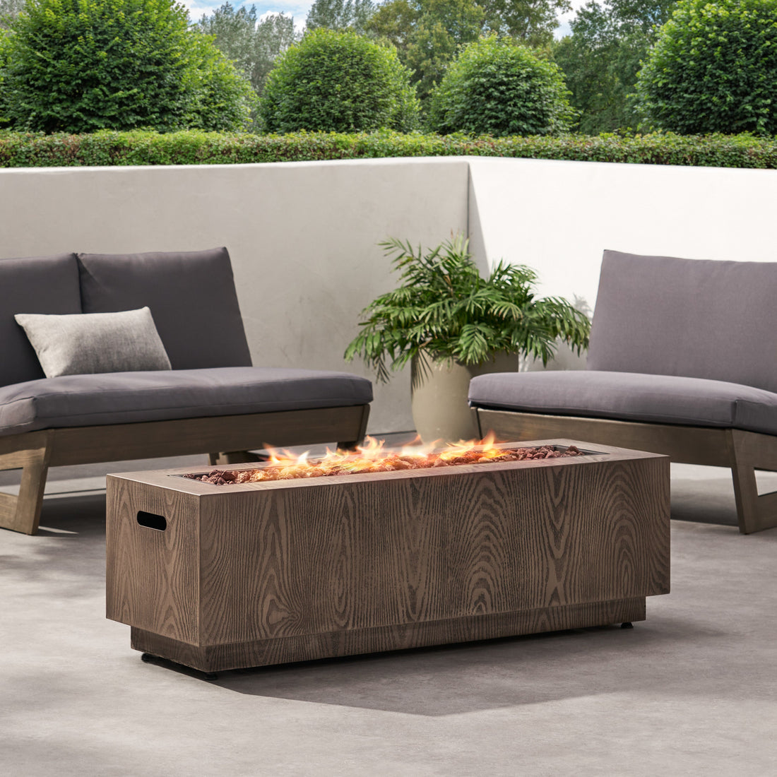 Outdoor 48' Rectangular Iron Propane Fire Pit with 50,000 BTU, Brown