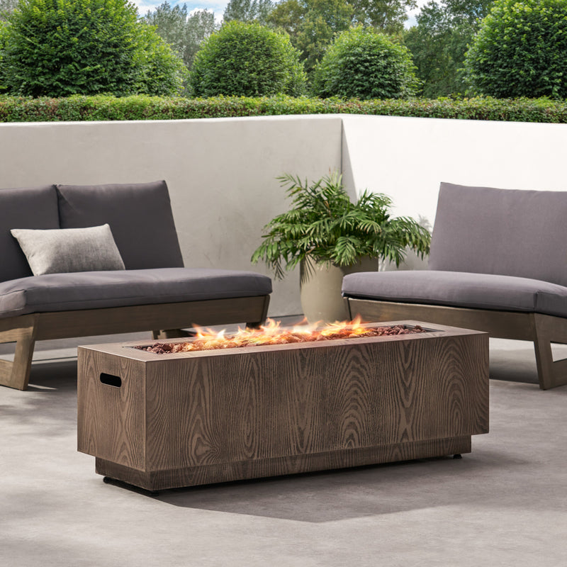 Outdoor 48' Rectangular Iron Propane Fire Pit with 50,000 BTU, Brown