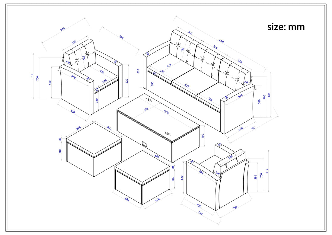6-piece All-Weather PE rattan Patio Outdoor Dining Conversation
