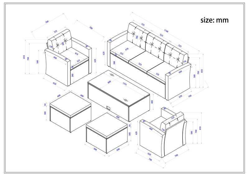 6-piece All-Weather PE rattan Patio Outdoor Dining Conversation