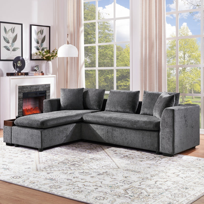 Modern L-Shaped Sectional Sofa with Storage in Gray Chenille, 93.7'