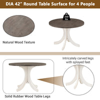 Mid-Century Solid Wood 5-Piece Round Dining Table Set, Kitchen Table