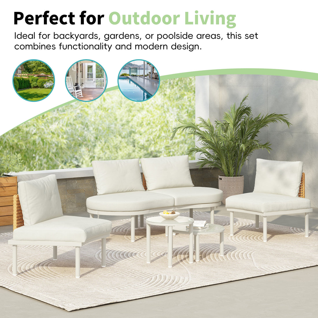 6-Piece Patio Sofa Furniture Set, Half Moon Outdoor Sectional Sofa