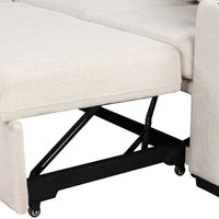 Beige Chenille Sectional Sofa Convertible Pull-out Bed with Storage