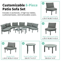 8-Piece Patio Sofa Furniture Set, Half Moon Outdoor Sectional Sofa