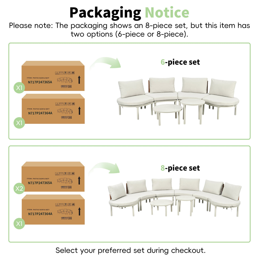 6-Piece Patio Sofa Furniture Set, Half Moon Outdoor Sectional Sofa