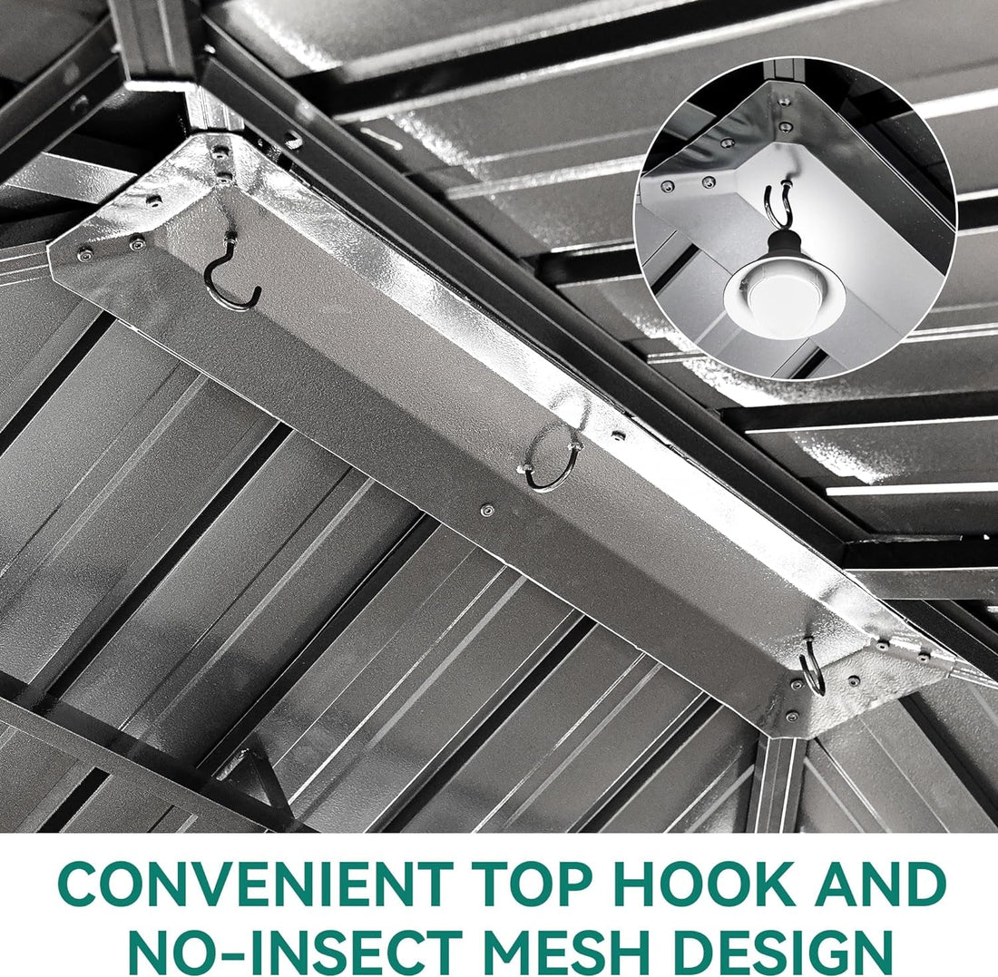 10x12 Hardtop Gazebo Netting Curtains Steel Brown