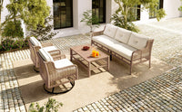 4 Pieces Patio Furniture Set with Swivel Chairs, Outdoor Wicker Sofas