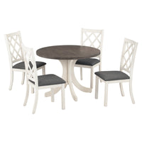 Mid-Century Solid Wood 5-Piece Round Dining Table Set, Kitchen Table