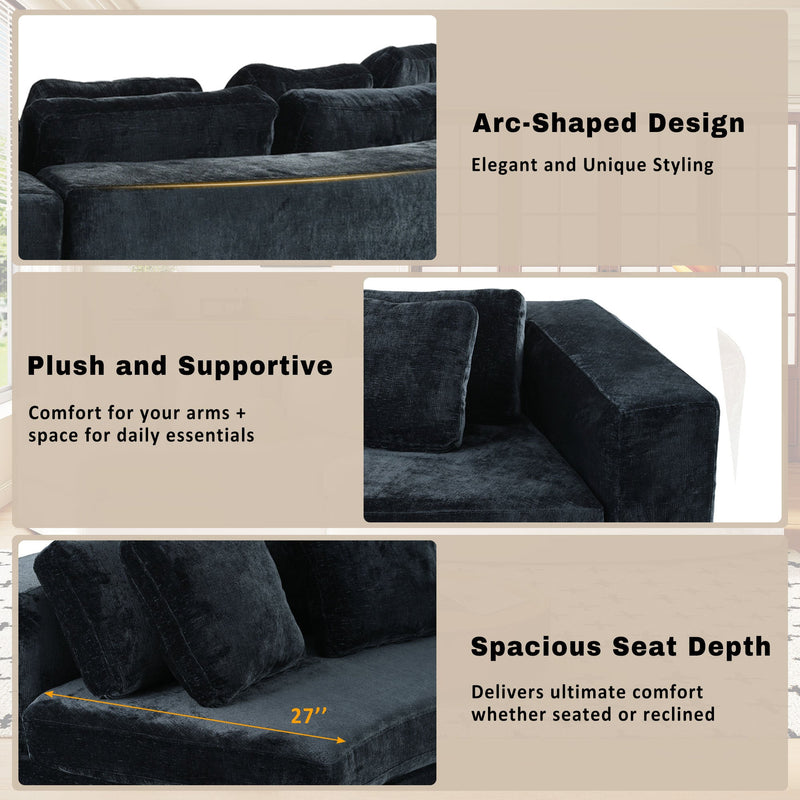 4-Seater Curved Modular Chenille Sofa – Navy Blue