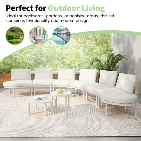 8-Piece Patio Sofa Furniture Set, Half Moon Outdoor Sectional Sofa