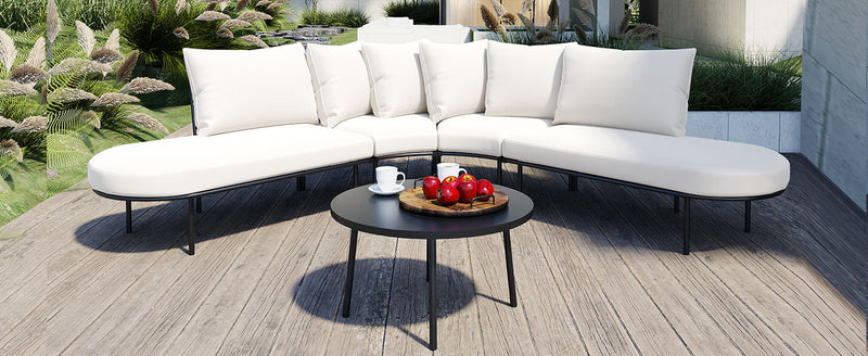 Patio Half- Moon Curved Outdoor Furniture Sofa Set with Coffee Table