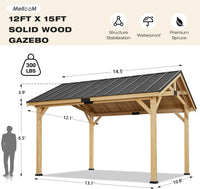 12x15 Spruce Wood Hardtop Gazebo Asphalt Roof