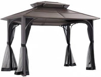 10x12 Hardtop Gazebo Steel Frame Netting Brown