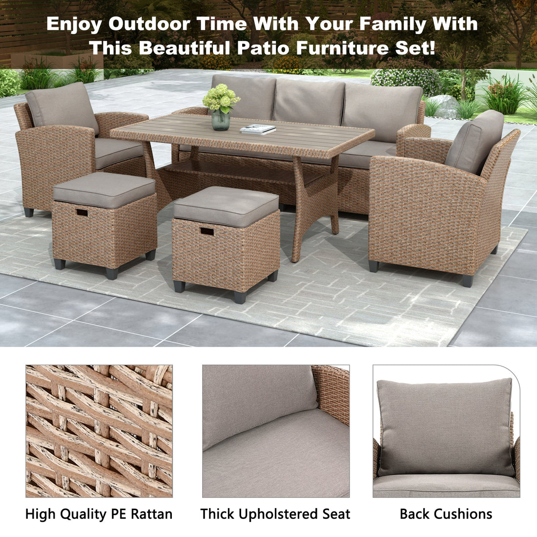 6-Piece Outdoor Rattan Wicker Set Patio Garden Backyard Sofa, Chair,
