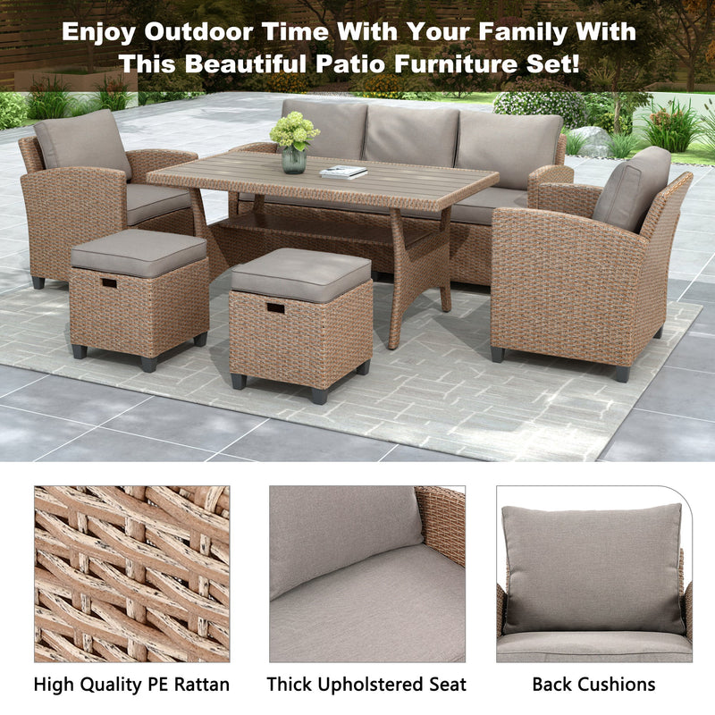 6-Piece Outdoor Rattan Wicker Set Patio Garden Backyard Sofa, Chair,