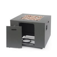 Outdoor Iron Square Propane Fire Pit with Tank Space, Brushed Brown