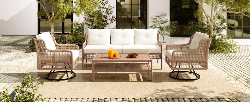 4 Pieces Patio Furniture Set with Swivel Chairs, Outdoor Wicker Sofas