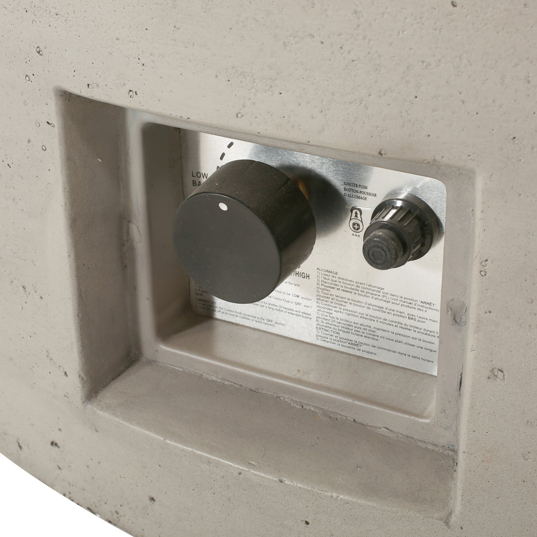 Modern Outdoor 50,000 BTU Round MgO Concrete Propane Fire Pit, Light