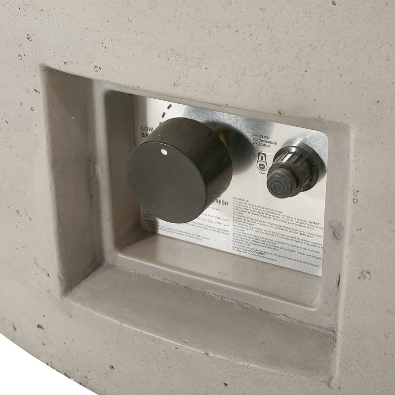 Modern Outdoor 50,000 BTU Round MgO Concrete Propane Fire Pit, Light