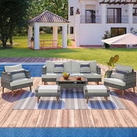 6-Pieces All Weather PE Wicker Sofa Set, Outdoor Rattan sofa With