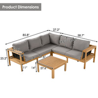 4 Pieces Outdoor Acacia Wood Sofa Set, Woven Mesh Armrests, L-Shaped