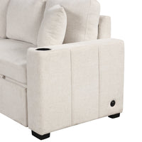 Beige Chenille Sectional Sofa Convertible Pull-out Bed with Storage