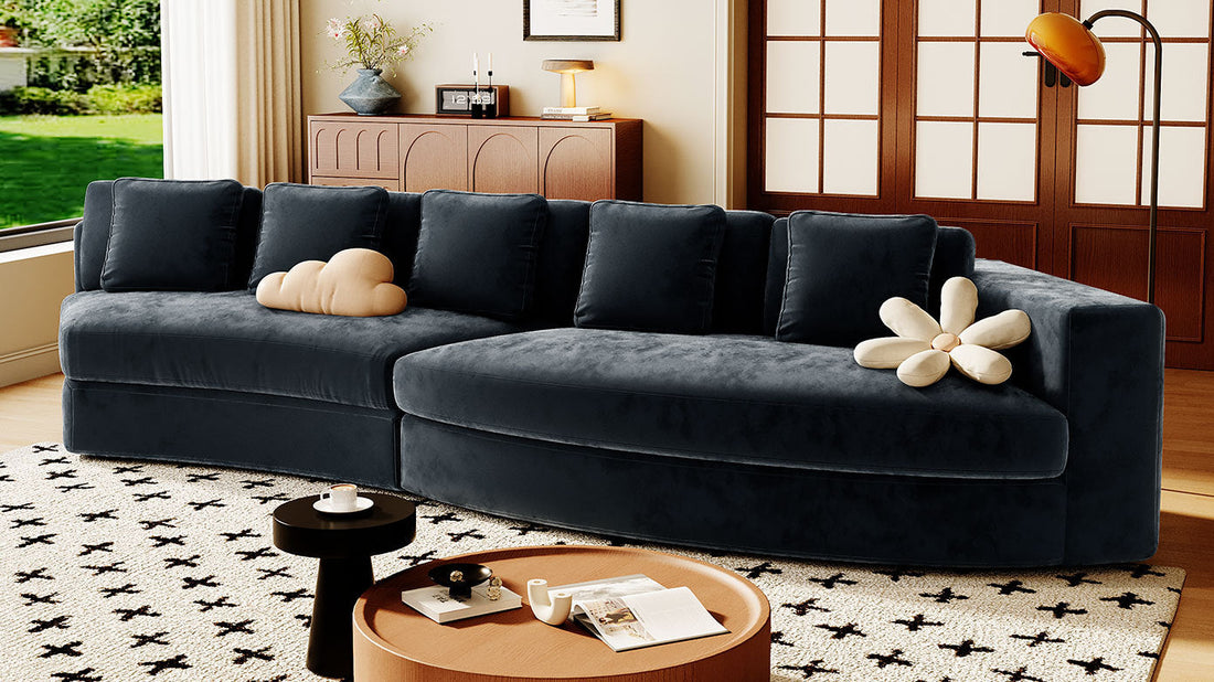 4-Seater Curved Modular Chenille Sofa – Navy Blue